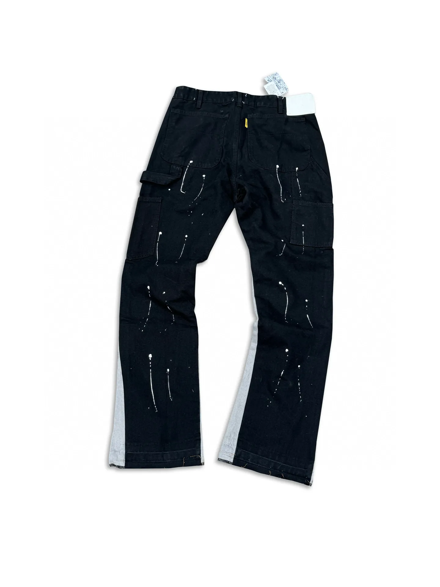 -Size upper body P220#G33 GALLERY DEPT. Spliced ​​washed retro jeans for men and women, high street splash-ink pants, micro-flared casual trousers, trendy couple, same style. Color: black. Size: S-XXL (corresponding to 28-36)